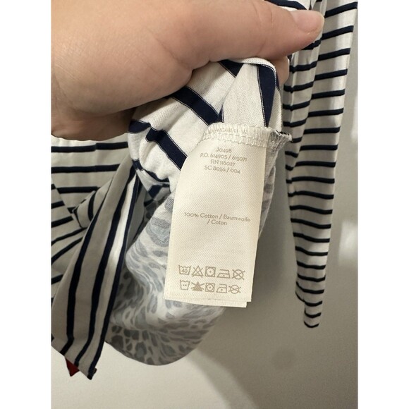Boden Breton Stripe with Animal Leopard Print Long Sleeve Navy Sz 8 100% Cotton - Picture 6 of 6